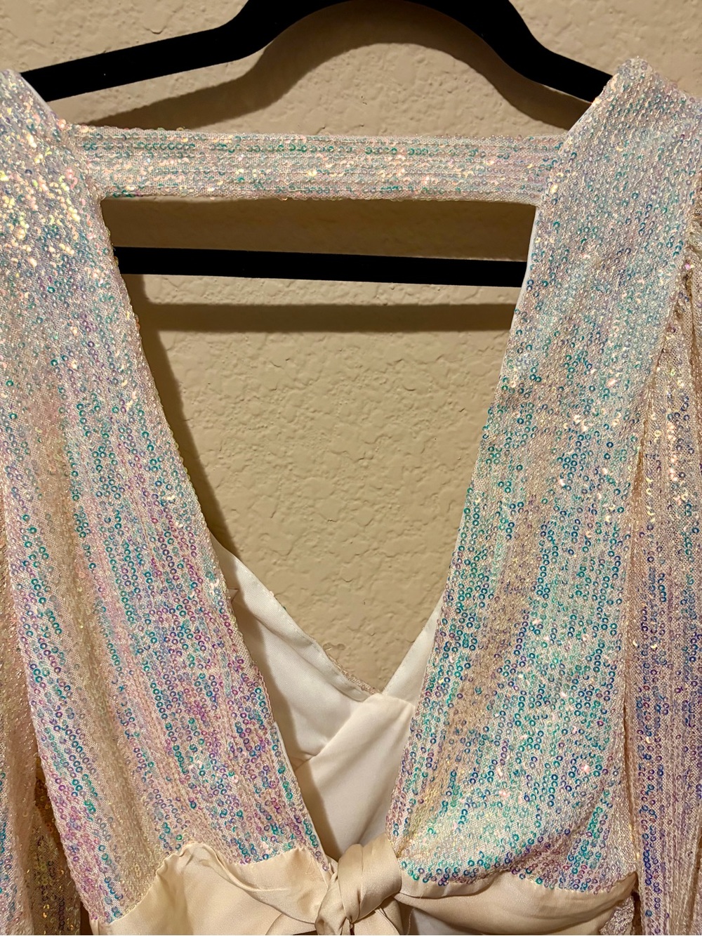 Willow root Iridescent Sequin Long Sleeve Wrap Top - Pearl Multi - Picture 5 of 6